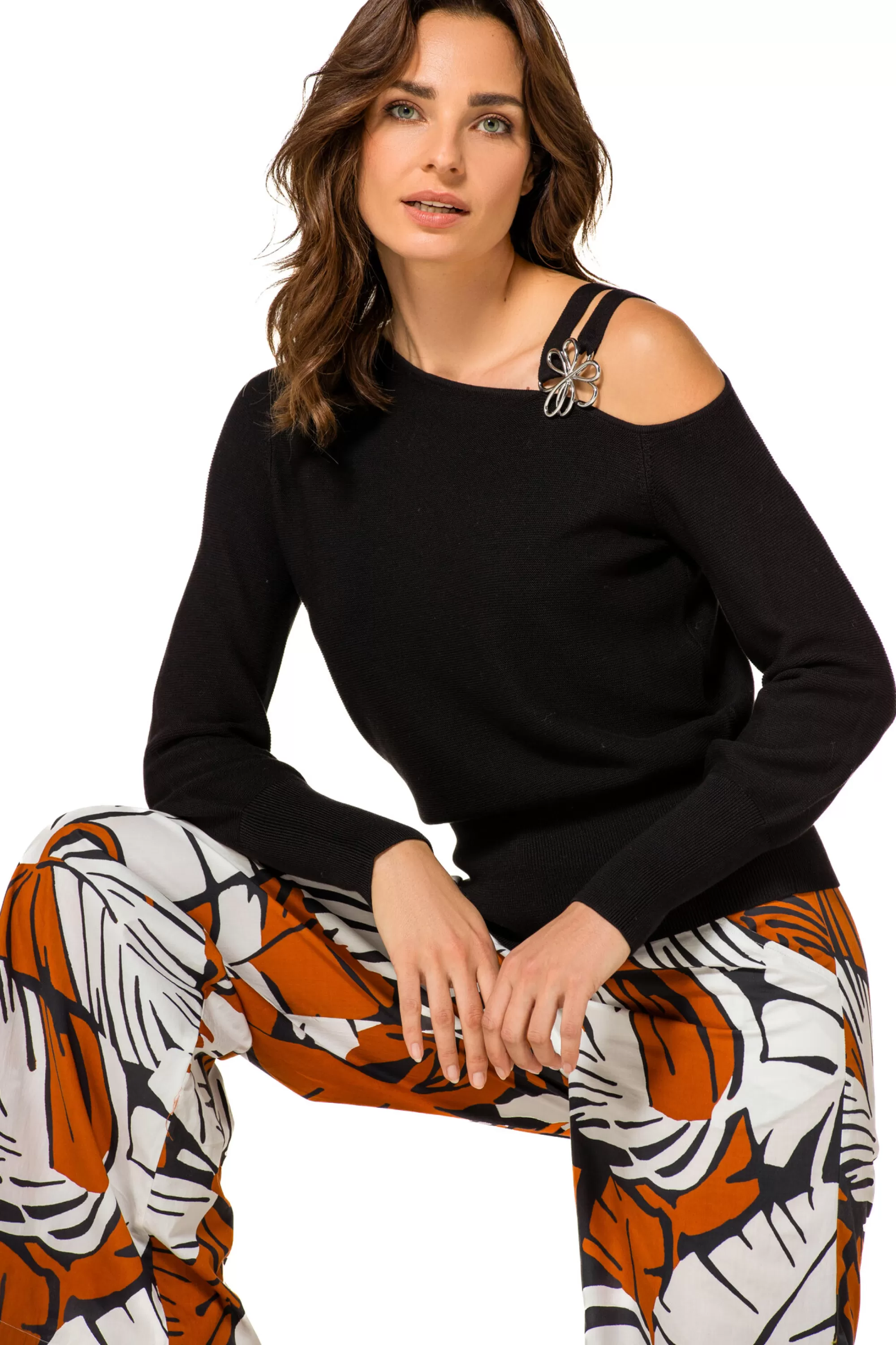 Caroline Biss Pulls*1257-10 / Elegante Fijn Gebreide Pull Met Schoudereffect