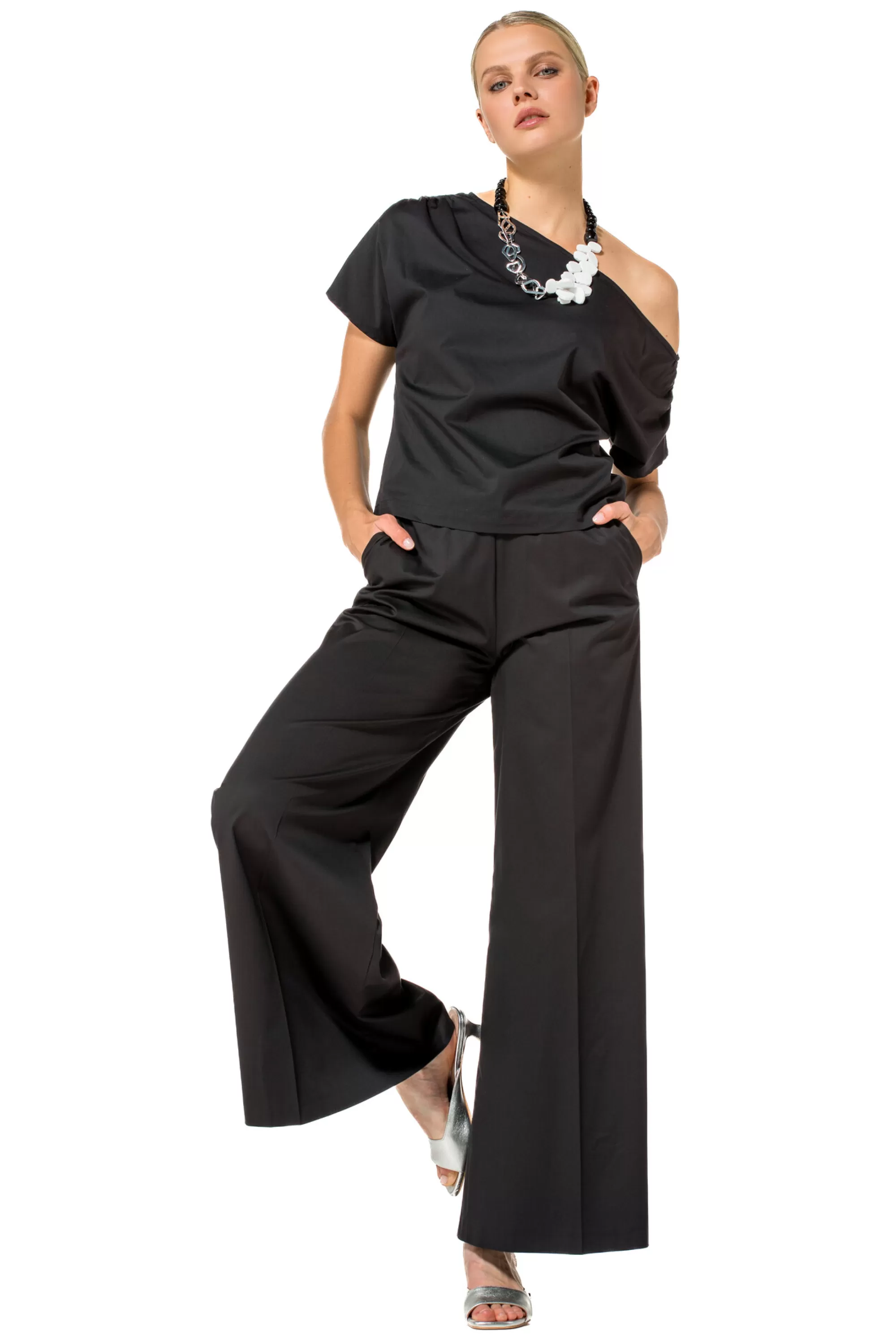 Caroline Biss Broeken*1569-10 / Comfortabele Wijde Broek In Katoen, Normal Waist