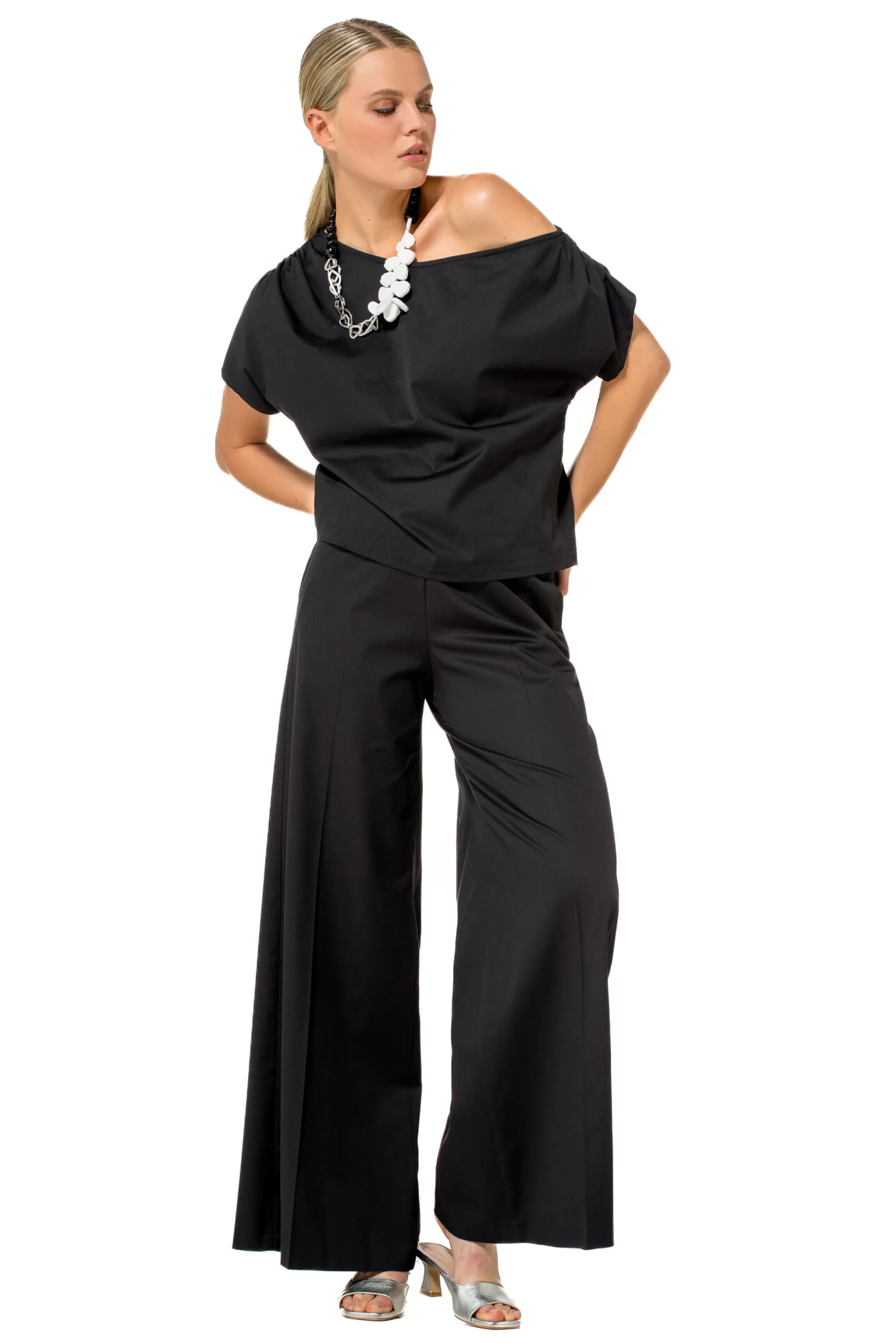 Caroline Biss Broeken*1569-10 / Comfortabele Wijde Broek In Katoen, Normal Waist
