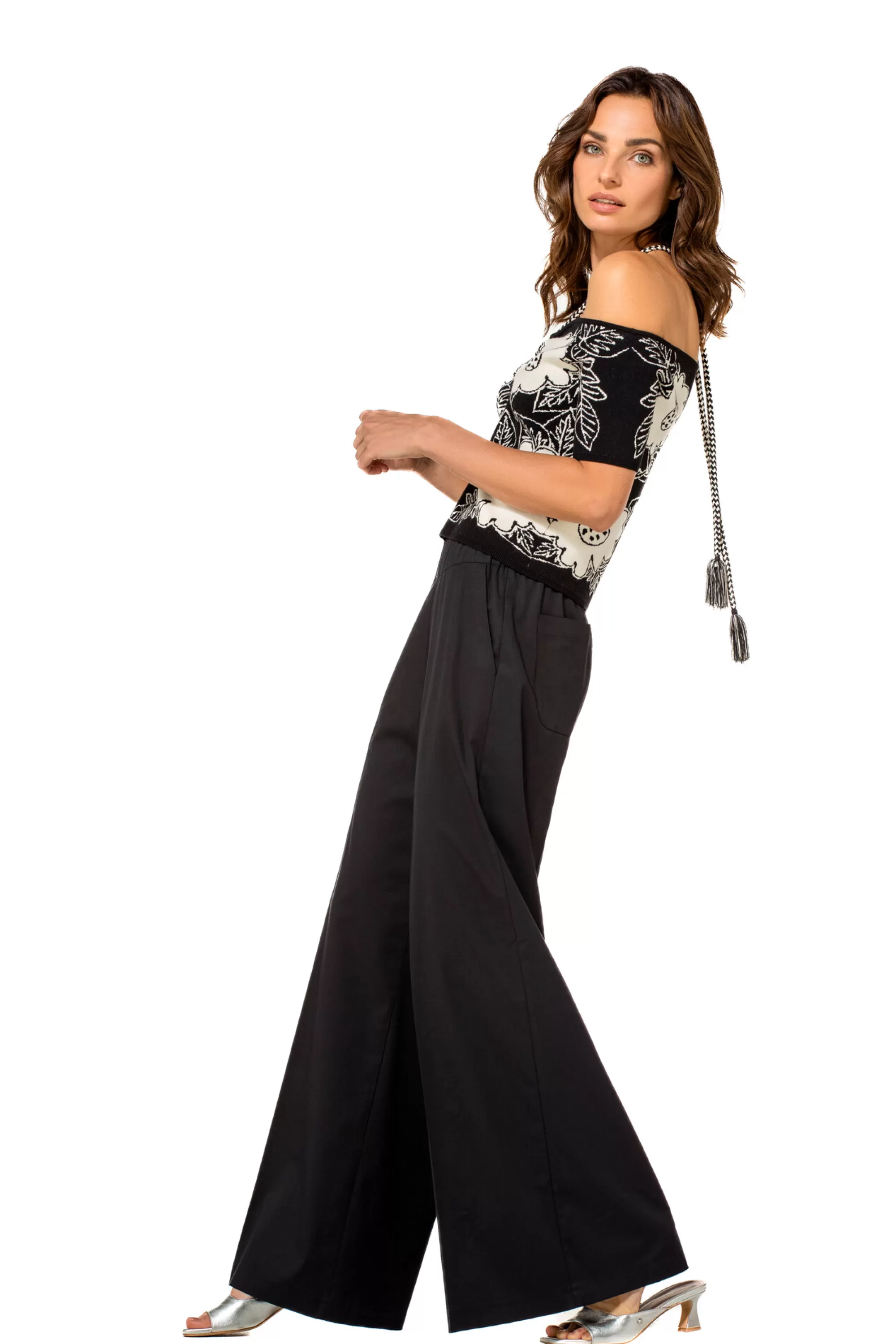 Caroline Biss Broeken*1569-10 / Comfortabele Wijde Broek In Katoen, Normal Waist
