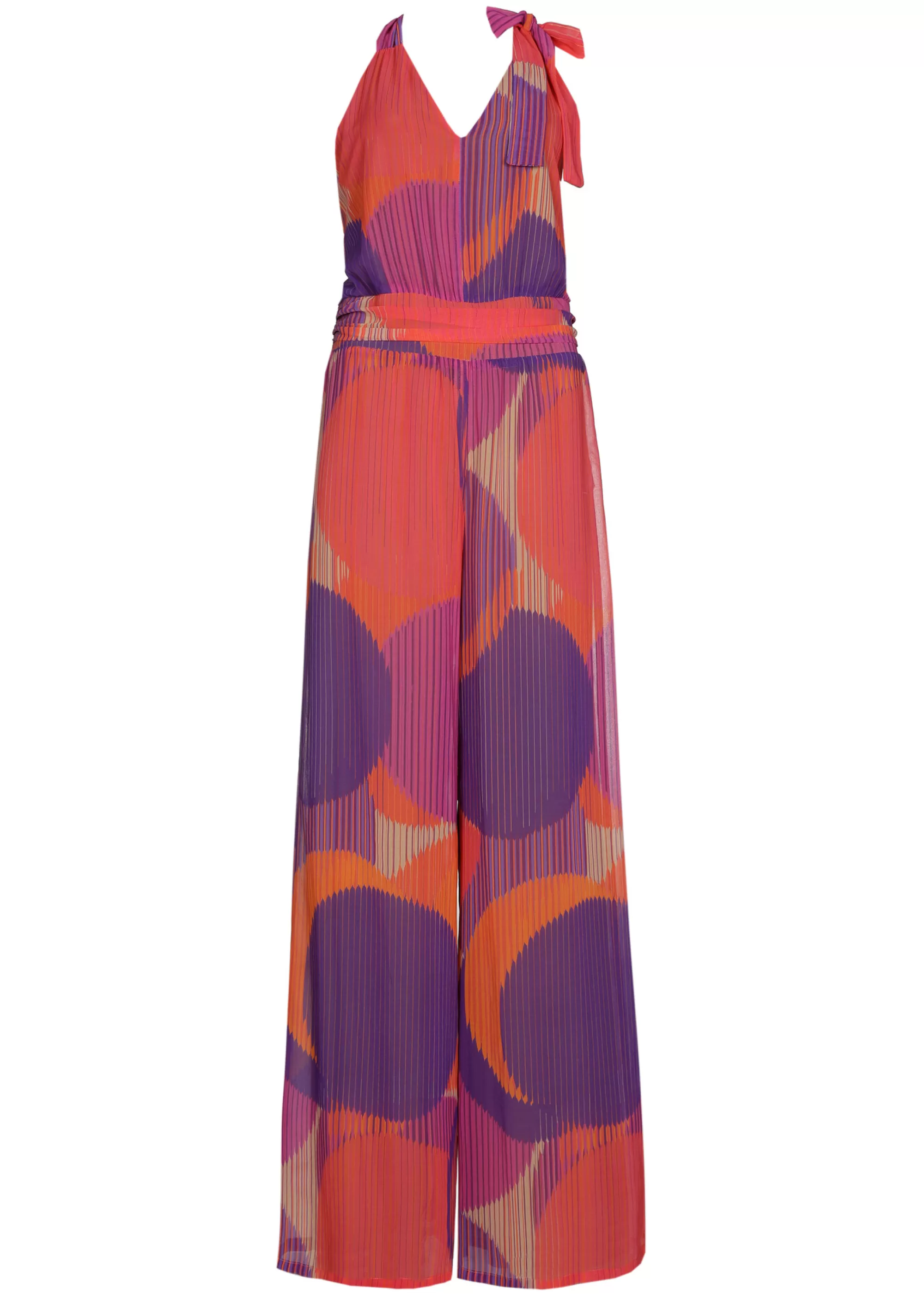 Caroline Biss Broeken*1575-49 / Soepelvallende Geklede Jumpsuit, Wijd Been, Plisse Effect