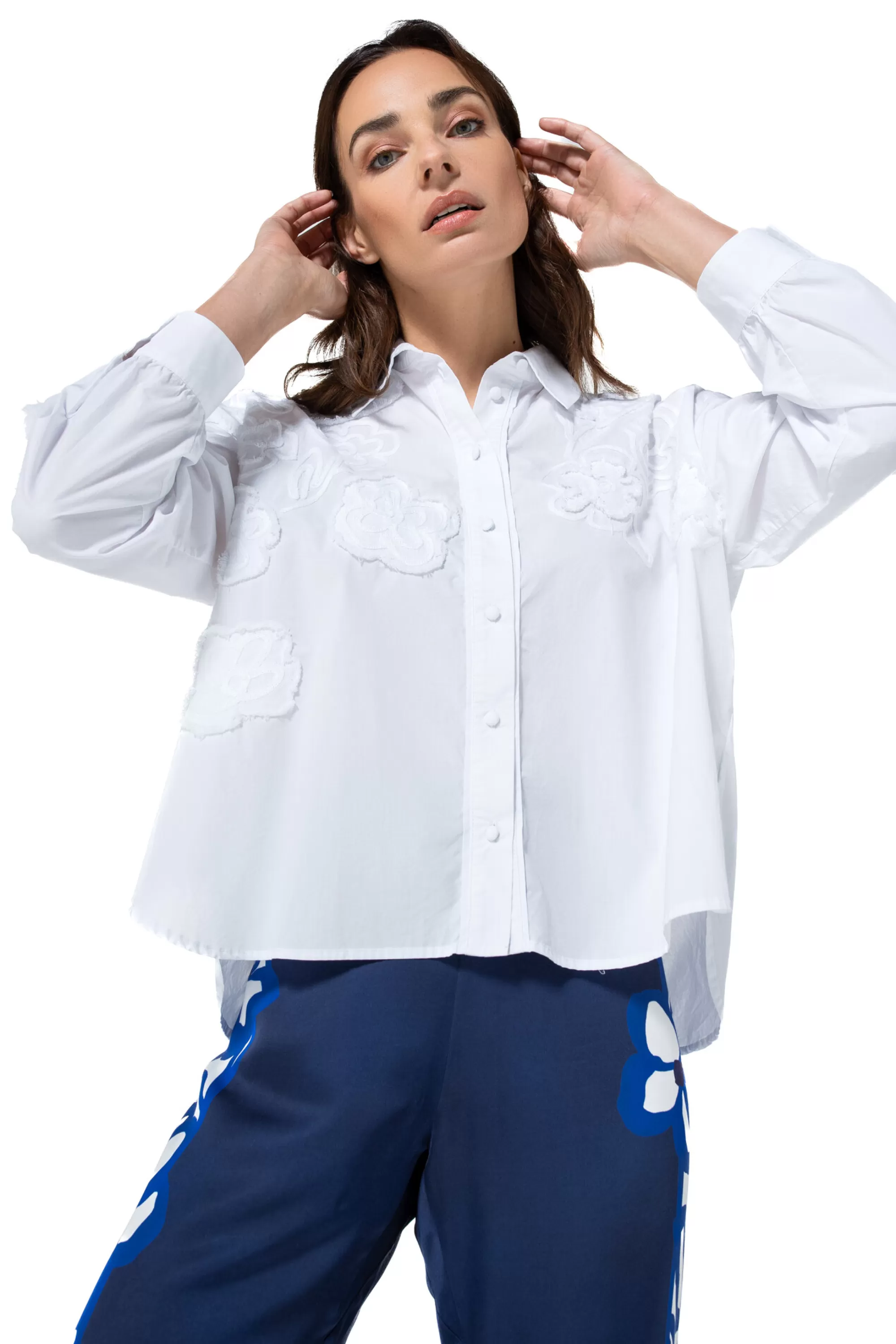 Caroline Biss Tops*1608-90 / Korte Oversized Katoenen Bloes Met Broderie